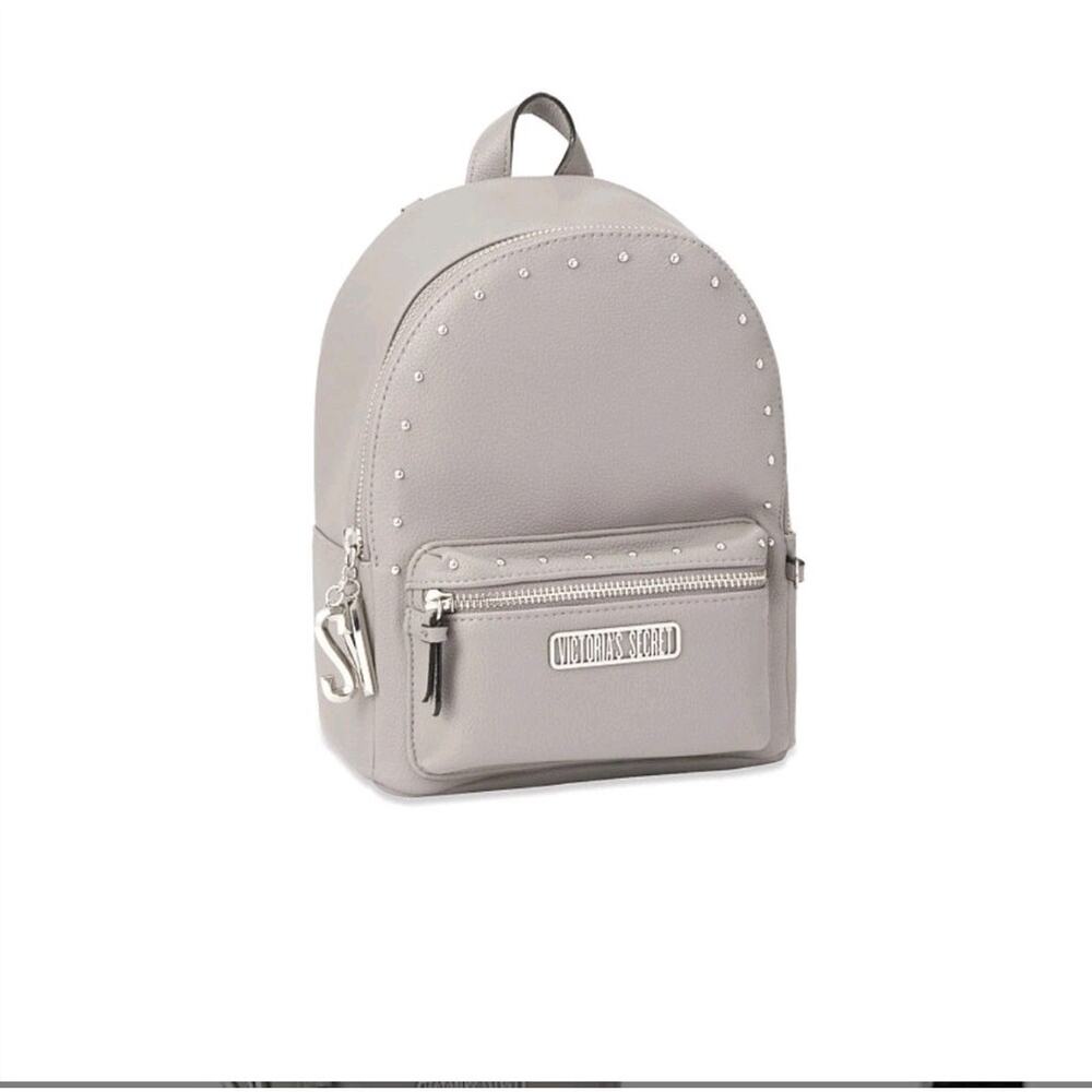 Victoria's Secret Studded Small City Backpack Gray Silver Mini Logo